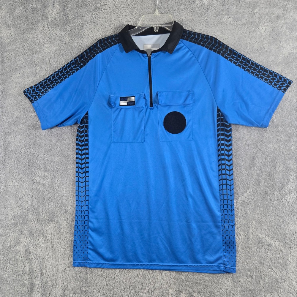 Official Sports Soccer Referee Jersey Mens Large Blue NISOA Short Sleeve Zip